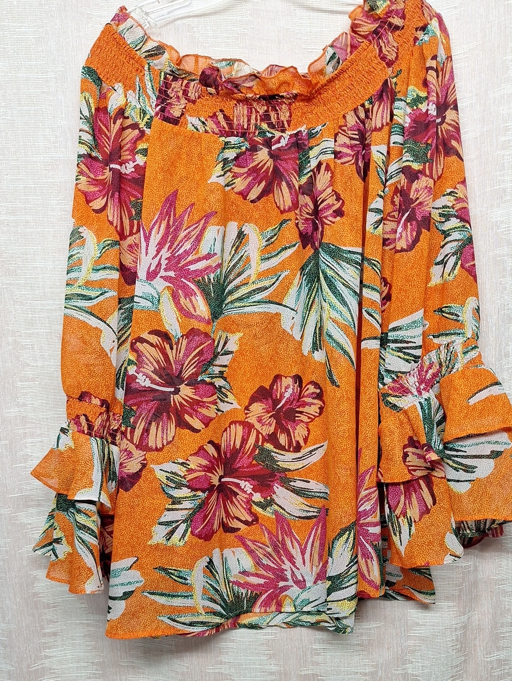 Vibrant Orange Floral Off-Shoulder Women's Top
